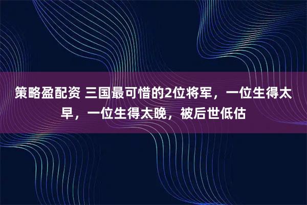策略盈配资 三国最可惜的2位将军，一位生得太早，一位生得太晚，被后世低估