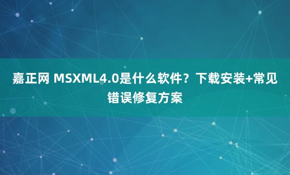 嘉正网 MSXML4.0是什么软件？下载安装+常见错误修复方案